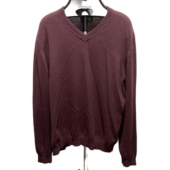 Eddie Bauer Cotton/Cashmere Sweater Mens XL  Maroon V Neck Long Slv TINY FLAW - Picture 1 of 7